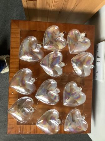 Image 3 of Heart Shaped Glass iridescent Baubles  -11- for decoration