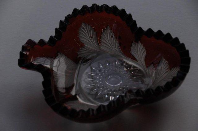 Preview of the first image of Pretty Antique Overlaid Ruby Red Glass Dish c.1900.