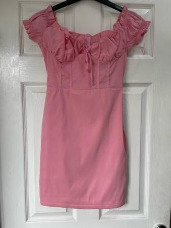 Image 2 of BNWT PLT Pink Bardot Frill Bodycon Dress Size 8