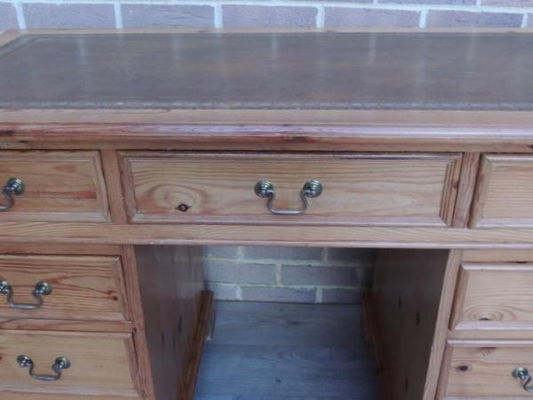 Image 15 of Welsh Pine Pedestal Desk with Leather Top (UK Delivery)