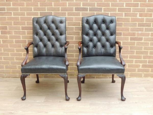 Image 2 of Pair of Antique Chesterfield Library Chairs (UK Delivery)