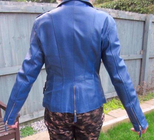 Image 2 of Ladies Leather Biker Jacket - Blue - Higgs of London - Size