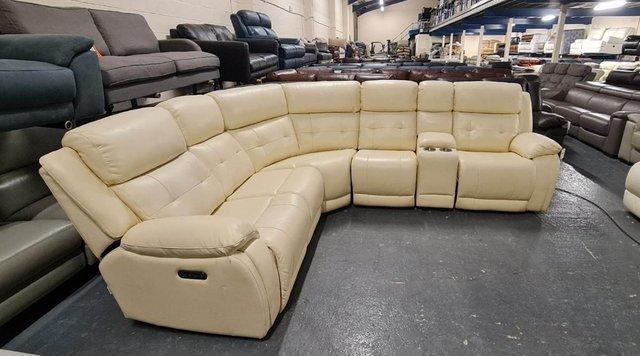 Image 4 of La-z-boy El Paso cream leather electric recliner corner sofa