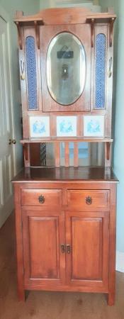 Image 1 of Solid Teak Wood Hallway Cabinet With Tiles & Textured Glass