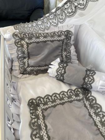 Image 3 of Designer  handmade satin light gray/ silver baby’s cot