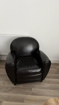 Image 1 of Real leather vintage style Armchair in black