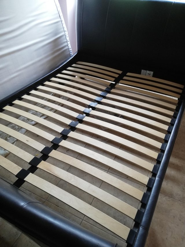 Preview of the first image of 5' Dk/Brown, 2 Drawer Sleigh Bed with Mattress.