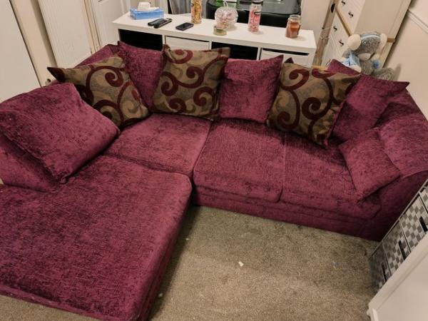 Image 1 of Purple corner sofa for sale ex cond