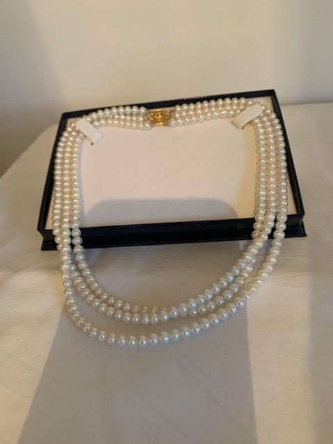 Preview of the first image of Three Strand Freshwater Pearl Necklace.