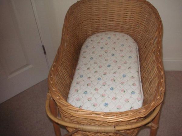 Image 2 of Vintage Moses Basket with stand and accessories basket