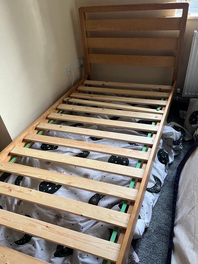 Preview of the first image of Oak Single Bed, mattress included.