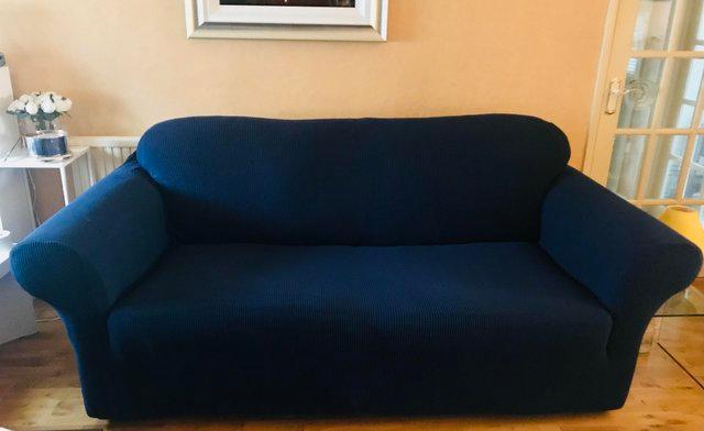Image 3 of Sofa 3 Seater with Navy Blue Stretch Cover