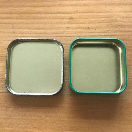 Image 2 of Small square 'green fingers' tin with garden design lid.