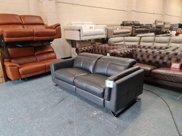 Image 11 of Sandro charcoal leather electric recliner 3 seater sofa
