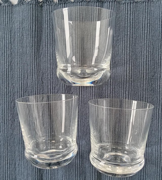 Preview of the first image of Set of 3 Plain Glass Whiskey Tumblers.  Vintage..