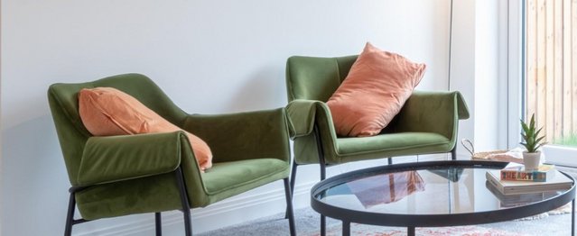 Image 2 of Green velvet armchairs (x 2 available)