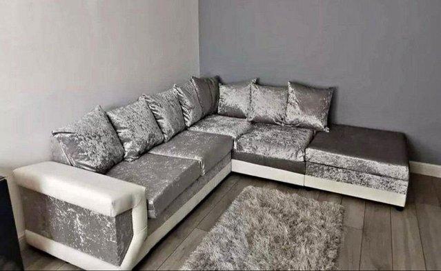 Image 1 of New Large Corner Sofa Crush Velvet/White Leather Newly Made