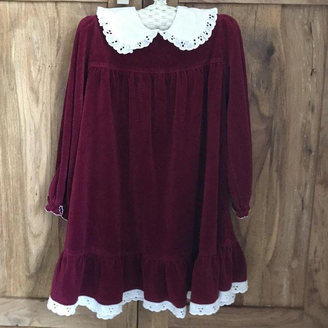 Preview of the first image of Vintage 1980s BHS burgandy velvet dress. 4 yrs, height 104cm.
