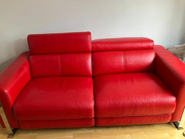 Image 3 of Red leather 3 seater headrest sofa in excellent condition