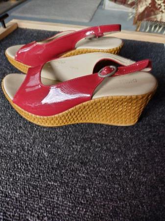 Image 2 of Ladies Shoes M&S pair red patent leather upper sandals