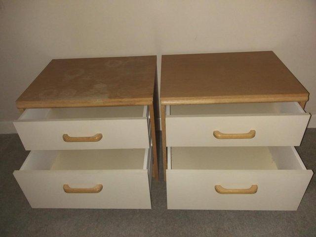 Preview of the first image of BED SIDE TABLE PAIR – 2 DRAWER * LOWER PRICE.