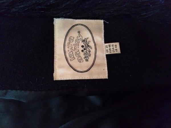 Image 2 of Laura Ashley long black hooded wool coat with fur trim- 20