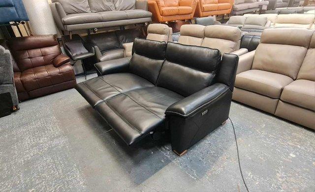 Image 9 of Dune black leather electric recliner 3 seater sofa