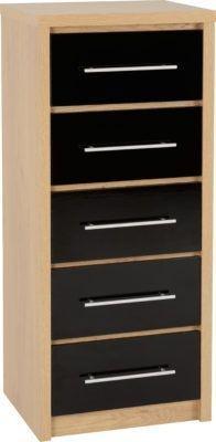 Preview of the first image of SEVILLE 5 DRAWER NARROW CHEST - BLACK GLOSS.