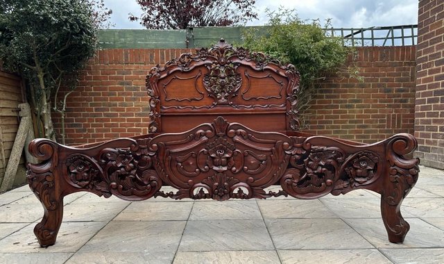 Image 1 of Masterpiece Rococo Ornate Hand Carved French King Bed Frame