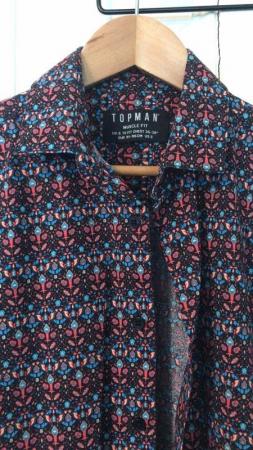 Image 1 of TopMan musclefit short-sleeved patterned shirt