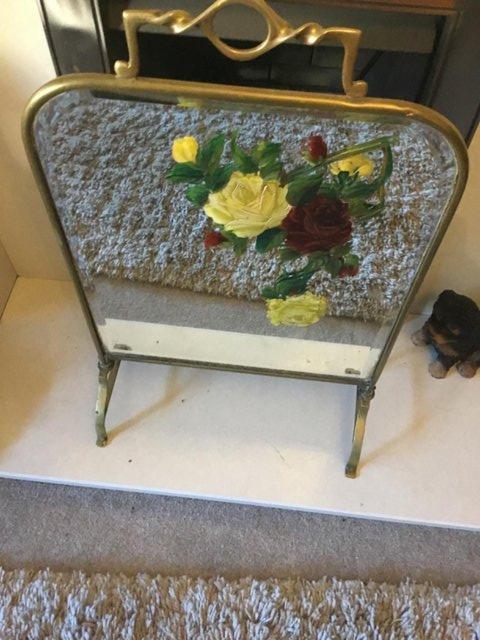 Preview of the first image of Art Nouveau Brass Hand Painted Mirror frontFirescreen.