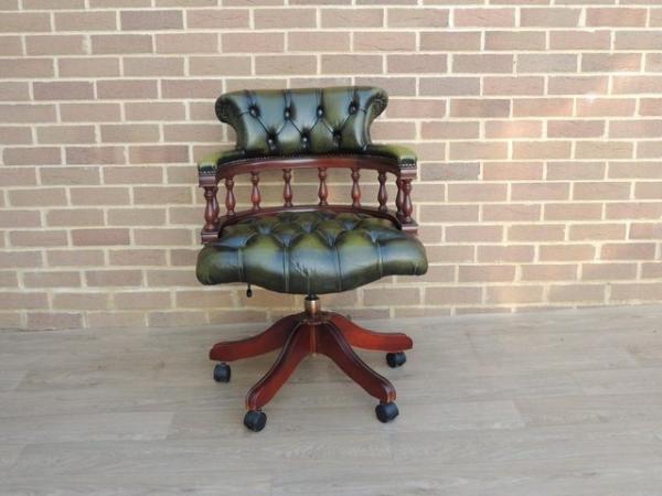 Image 1 of Antique Green Fully Buttoned Captains Chair (UK Delivery)