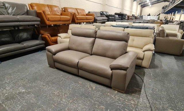 Image 12 of Polo Divani Merry taupe grey leather recliner 3 seater sofa