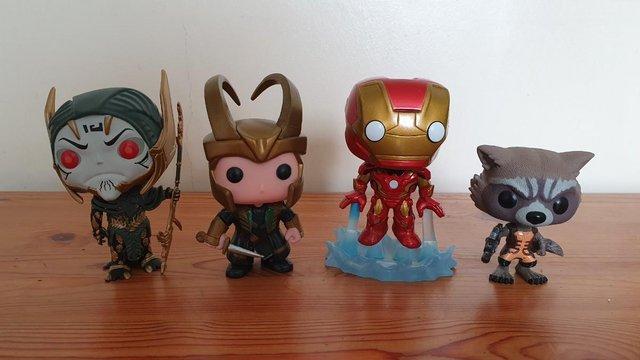 Preview of the first image of Funko Pops 4 characters (Marvel & DC) perfect condition.