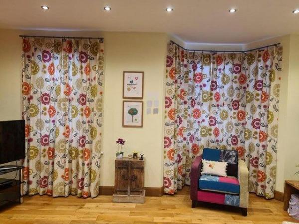 Image 1 of Two pairs handmade flower patterned curtains