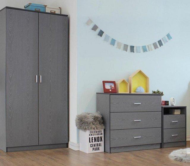 Preview of the first image of FELIX 2 DOOR WARDROBE  CHEST AND BEDSIDE - GREY.