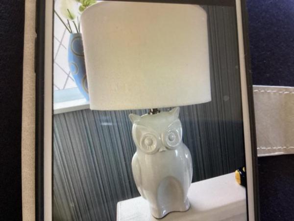 Image 2 of White ceramic owl table lamp and shade