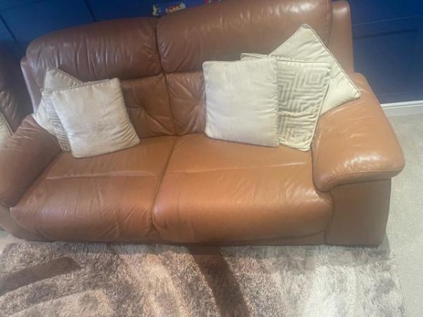 Image 3 of 3 seater tan leather sofa