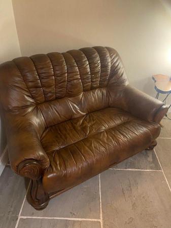 Image 1 of 2 seater leather brown sofa excellent condition