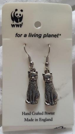 Image 1 of WWF Cat Design Pewter Earrings