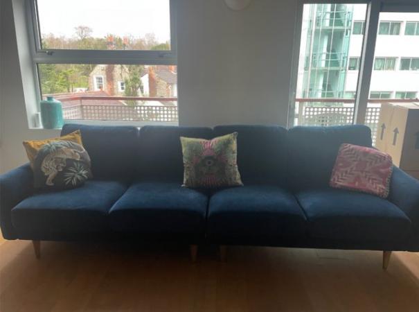 Image 2 of Large Snug Sofa, Blue Velvet (L-shaped)