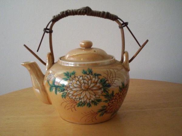Image 1 of Chrysanthemums Decorated Ceramic Teapot & Infuser with Wick