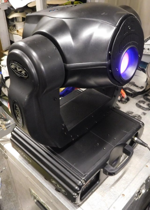 Preview of the first image of 4 x EVL Pro 250 Spot Moving Heads Large Lights With Flight C.