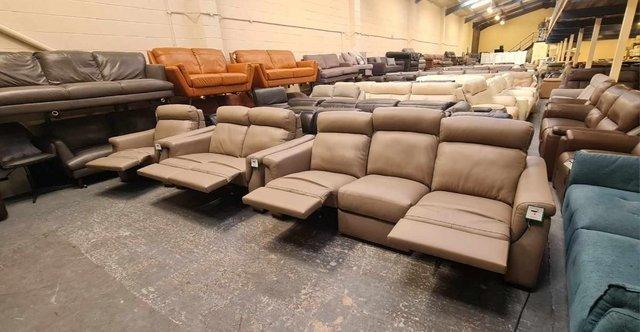 Image 13 of Adriano taupe leather electric recliner sofa set