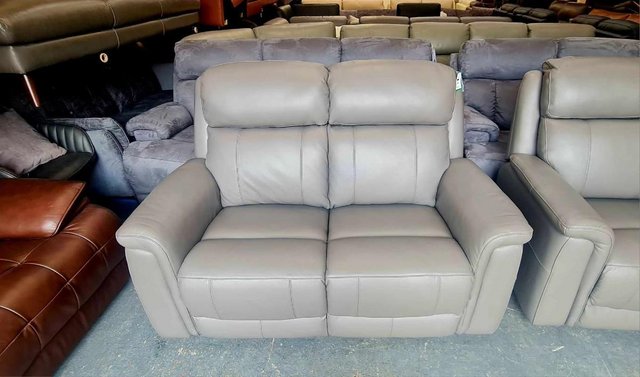 Image 8 of La-z-boy Paris grey leather pair of 2 seater sofas