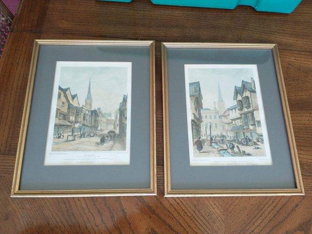 Preview of the first image of A beautiful pair of hand coloured etchings of old Salisbury..