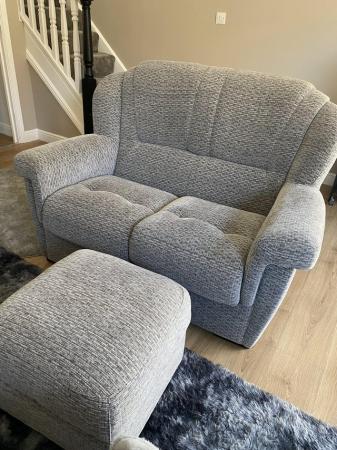 Image 1 of 4 Piece Sofa, Arm Chair and Pouffe