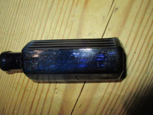 Image 2 of Blue Antique Apothecary hexagon glass bottle