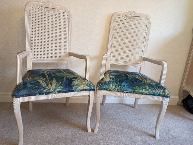Preview of the first image of 6 Retro Vintage Dining Chairs With Rattan Backs.
