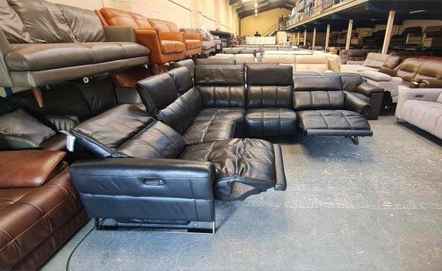 Image 14 of Packham black leather electric recliner corner sofa